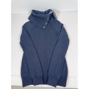 Gap Navy Womens Button Neck Funnel Collar Knit Sweater Blue Medium Cotton Blend